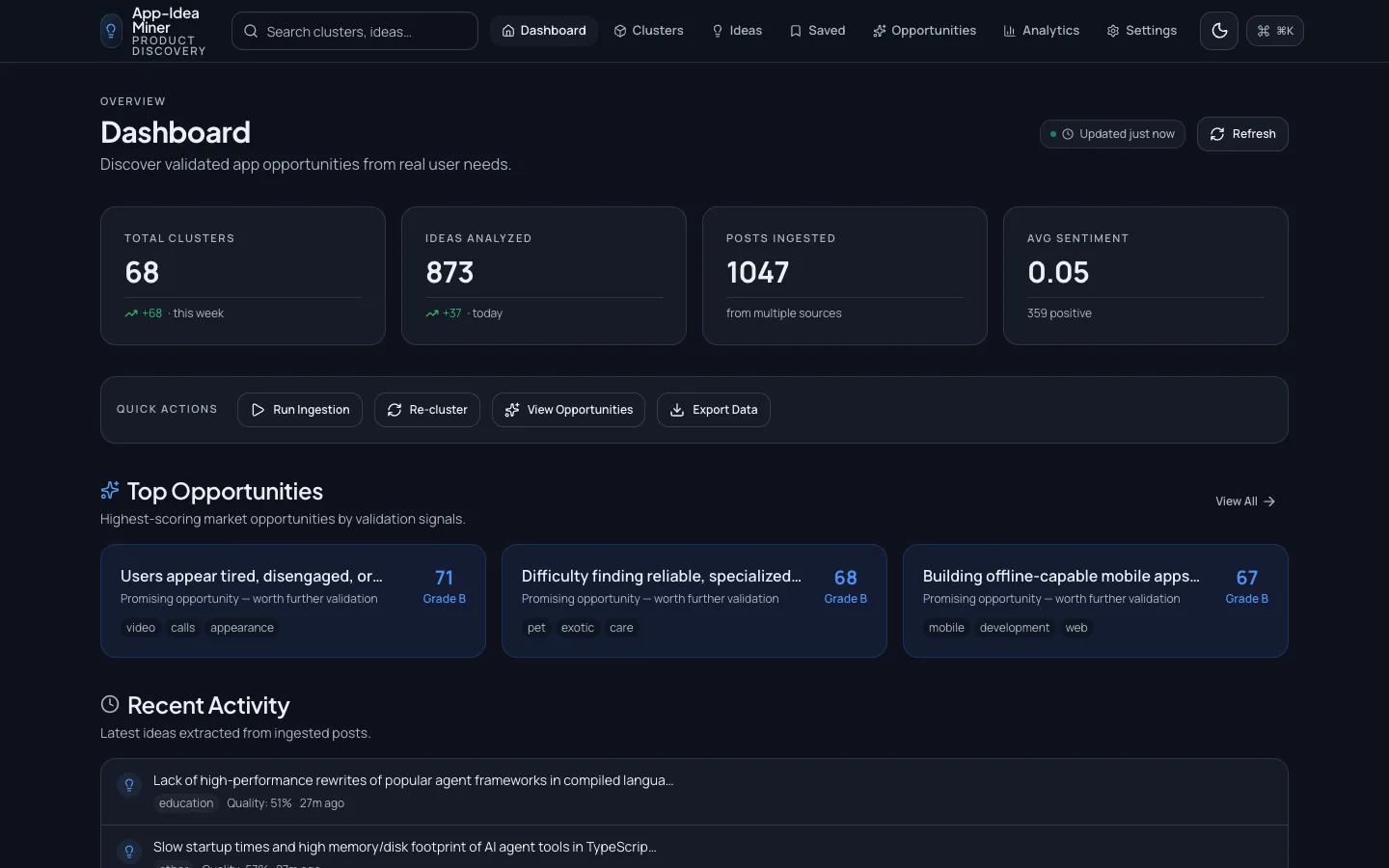 App Idea Miner interface