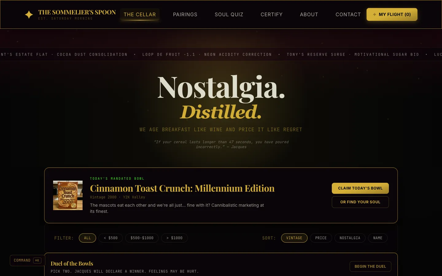 Cereal Tasting interface