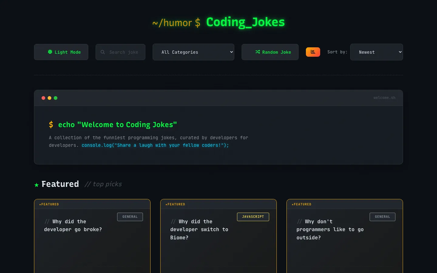 Coding Jokes interface