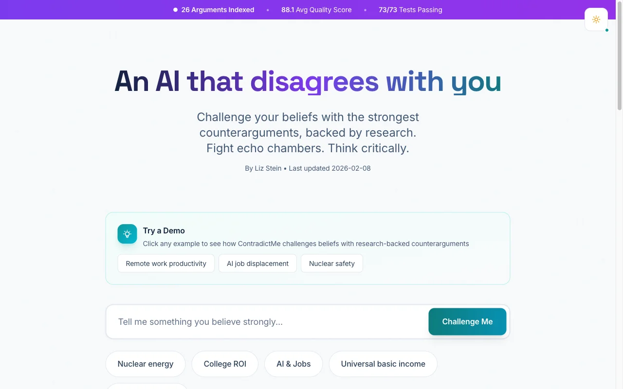 ContradictMe application interface