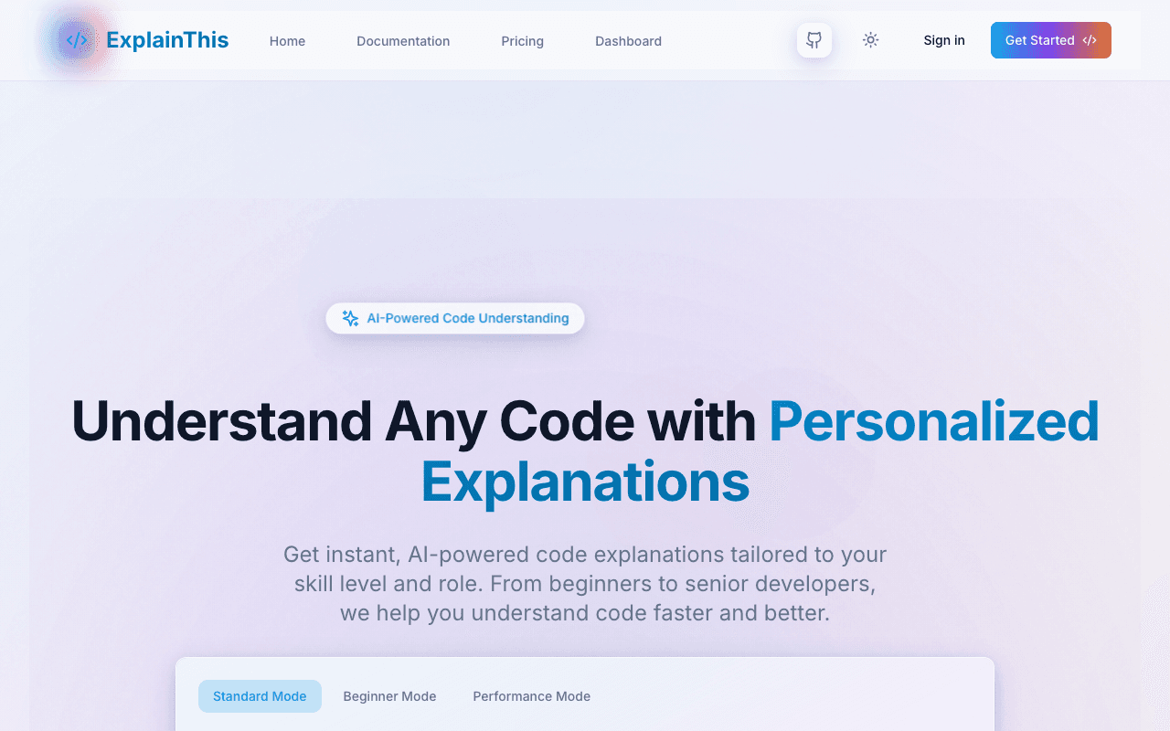 Screenshot of ExplainThisCode.ai