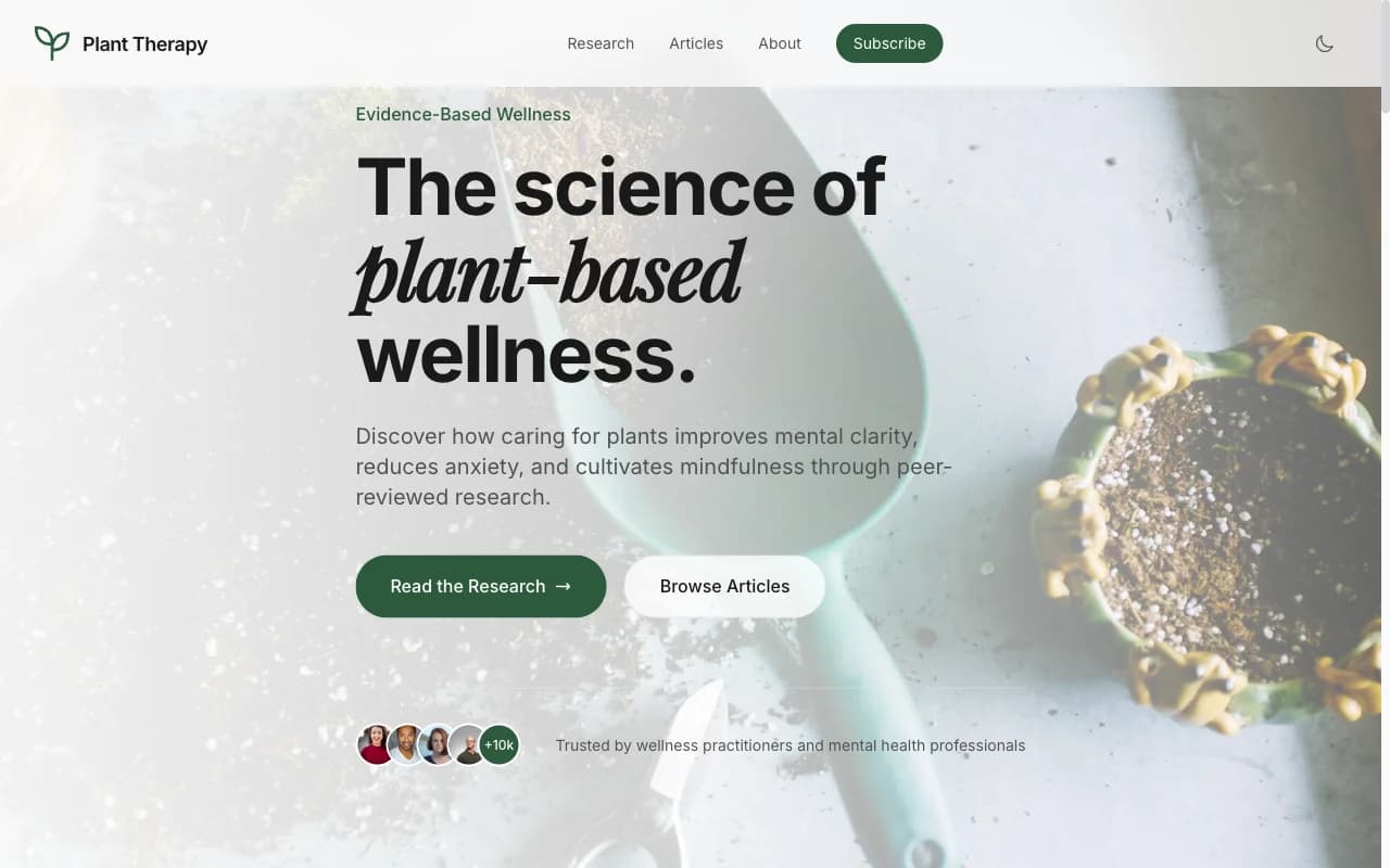 Plant Therapy Blog application interface