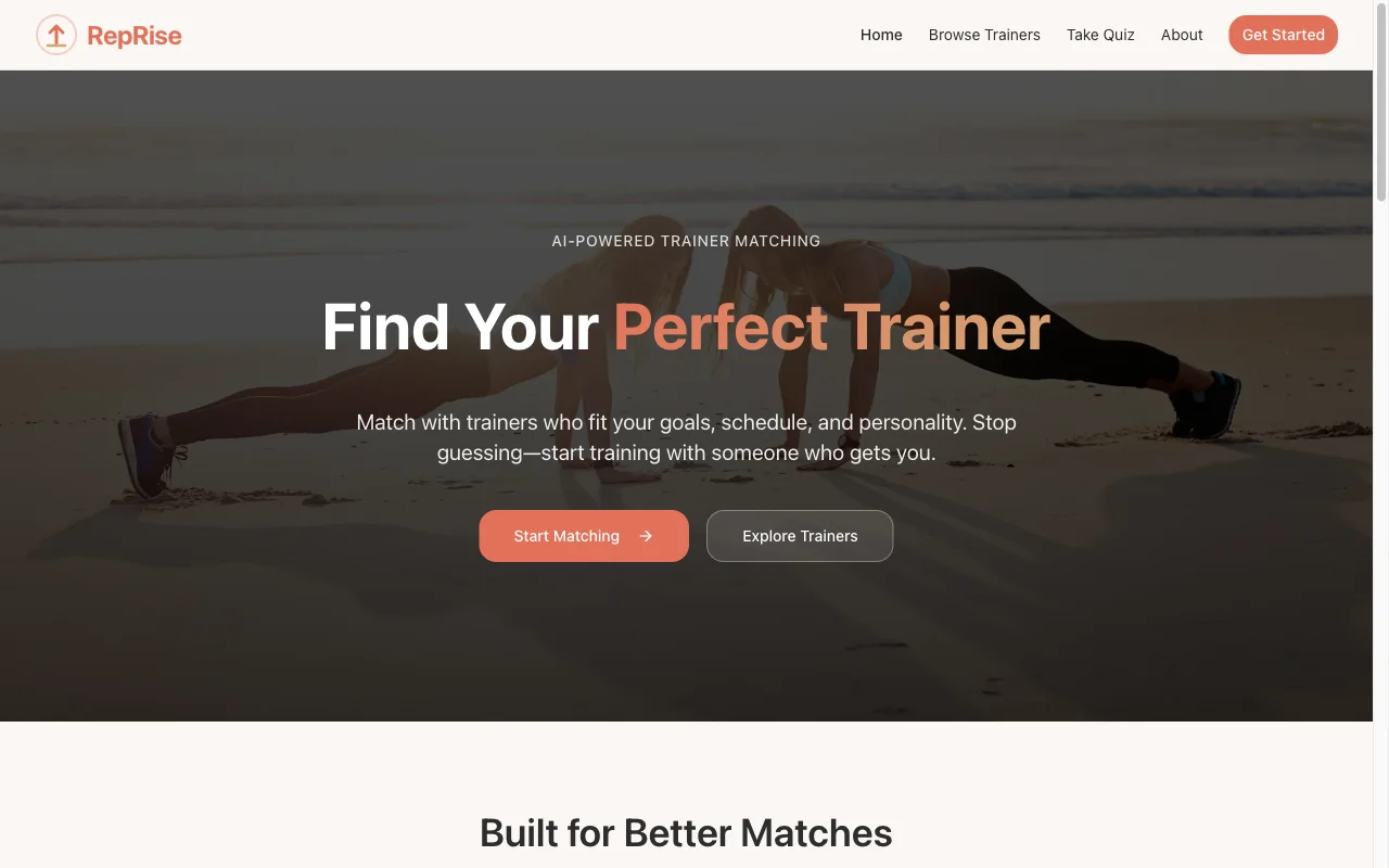 RepRise application interface