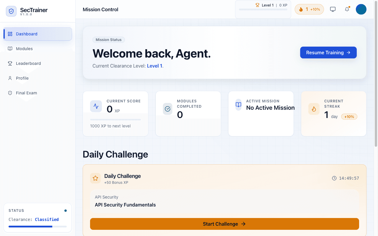 Security Trainer application interface