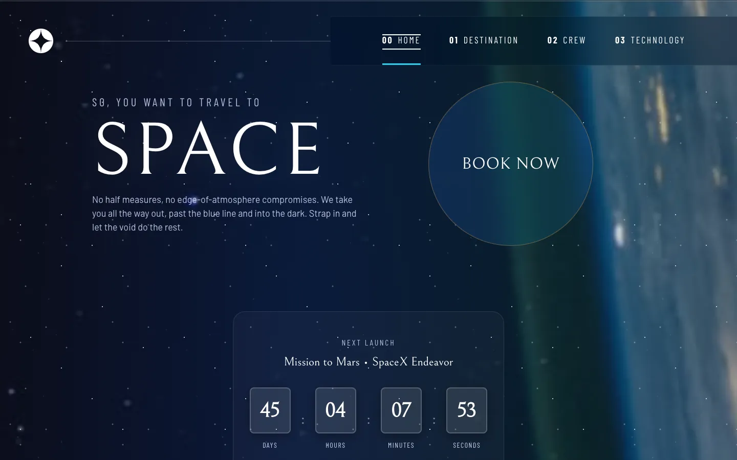 Space Travel Website interface