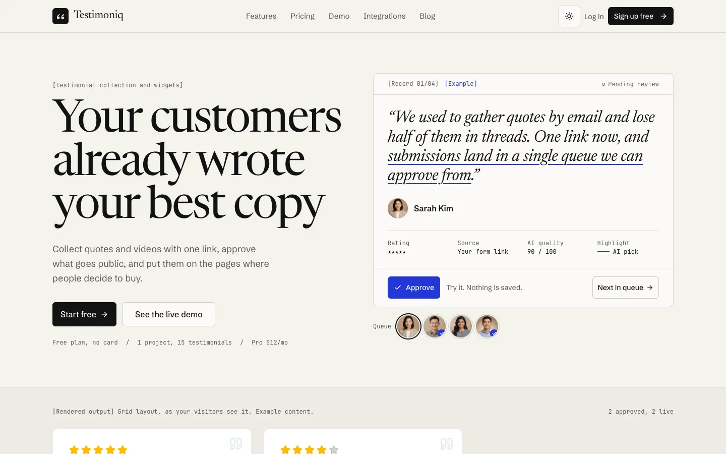 Testimoniq interface