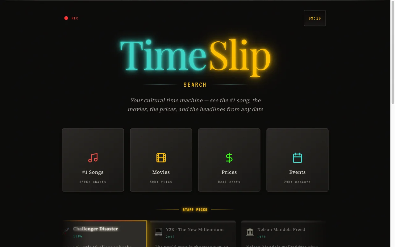 TimeSlipSearch application interface