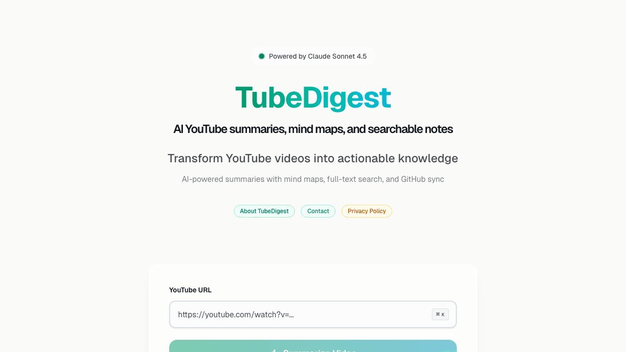 Screenshot of TubeDigest